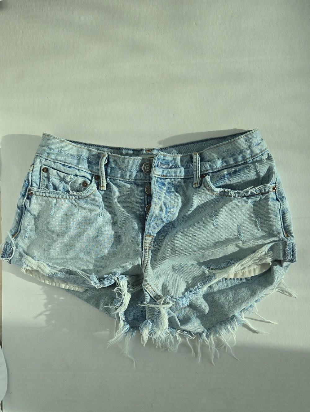 girlfriend Light Wash Distressed Denim Shorts